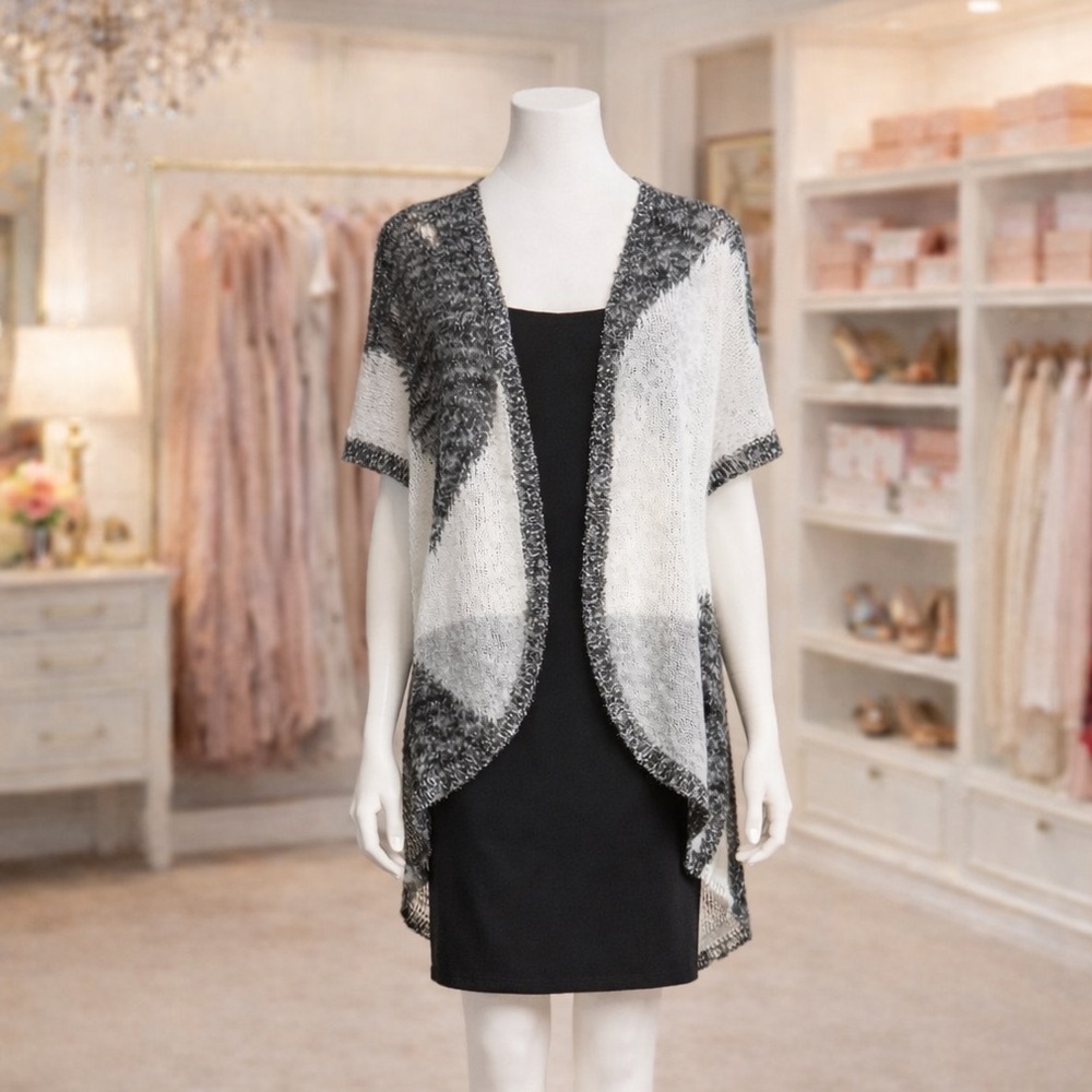 DISTRESSED DROP STITCH COLORBLOCK HI-LO CARDIGAN ~ NWT